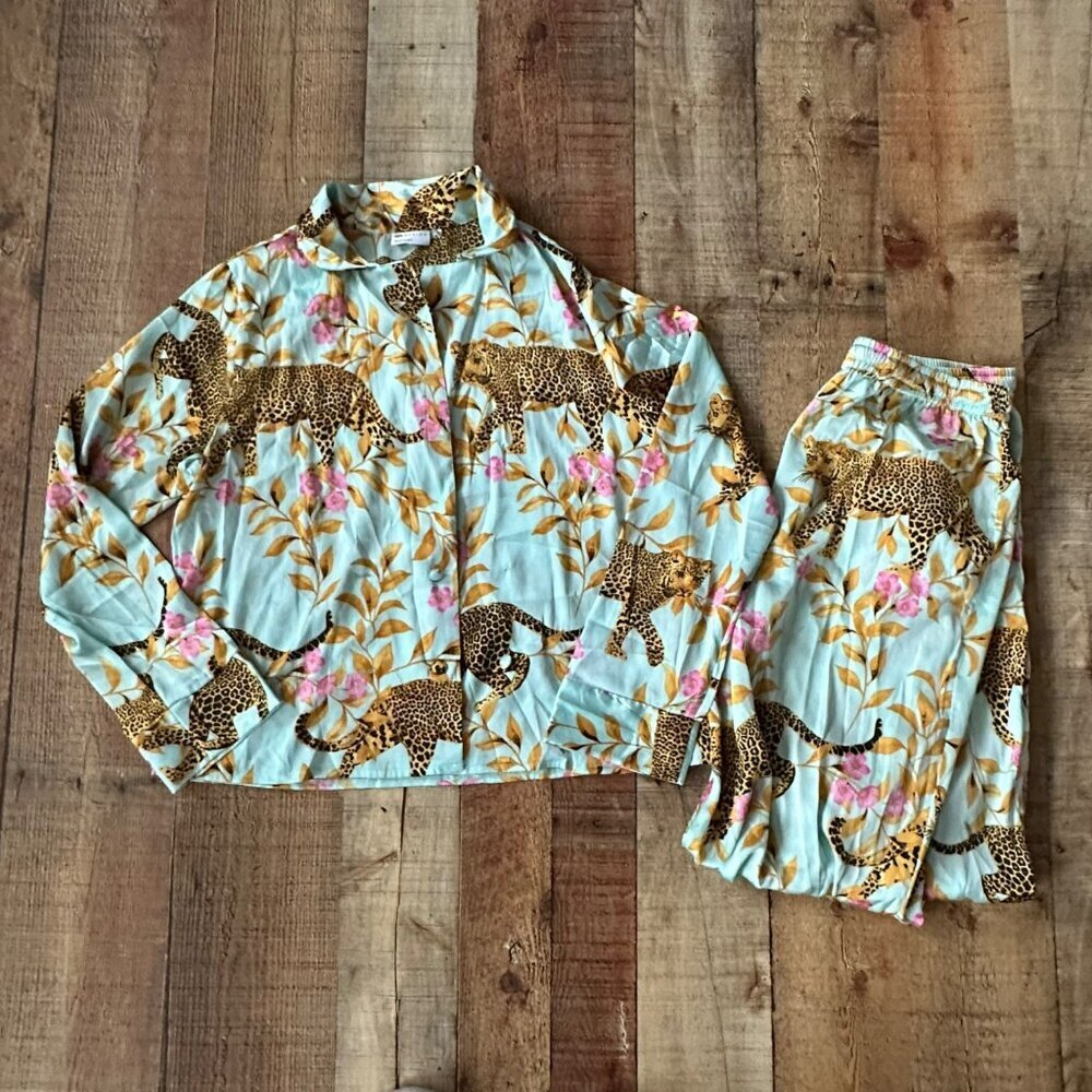 ASOS Leopard Print Pajama Set With Floral Pattern - Long Sleeve Top & Pants